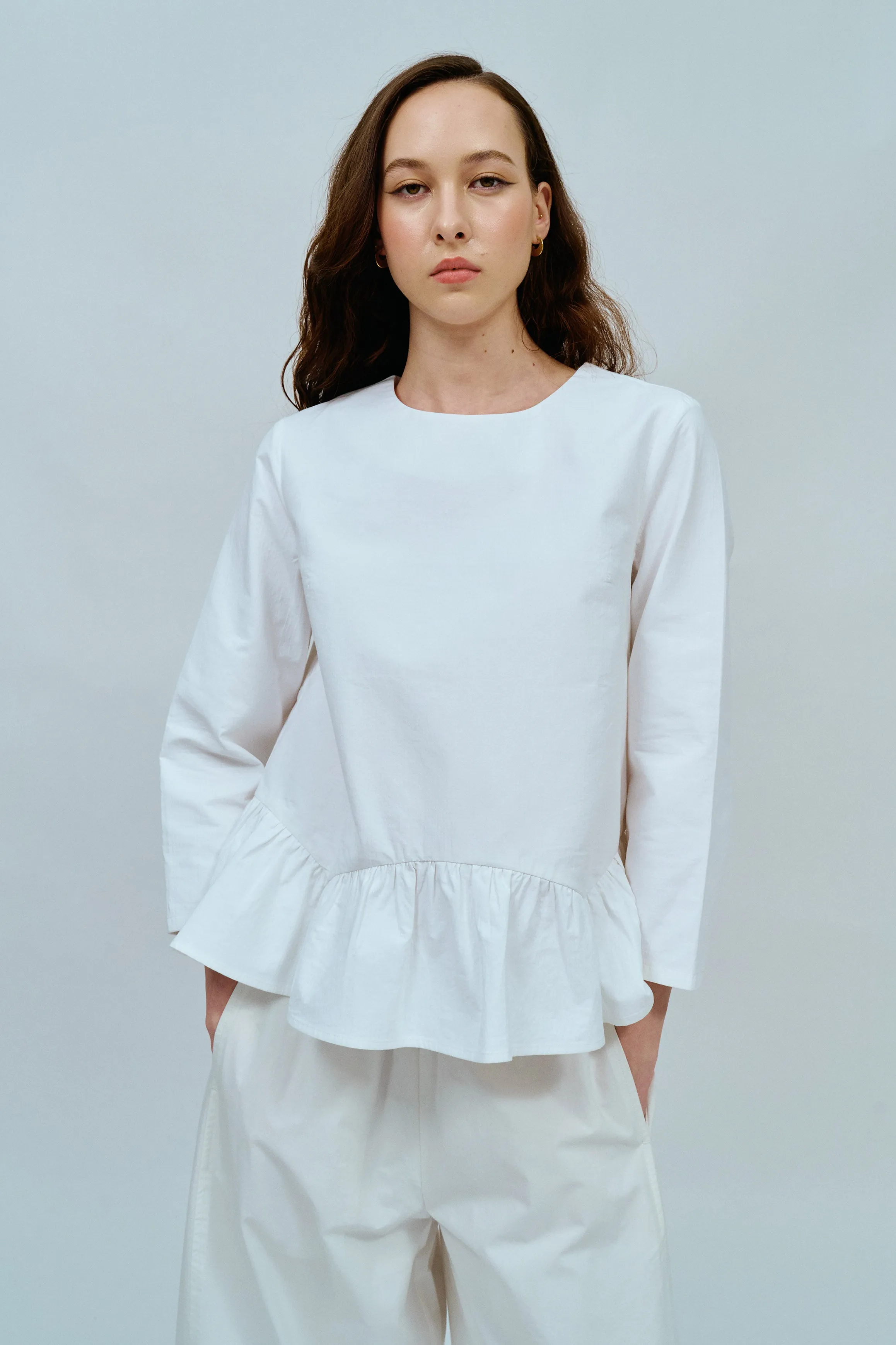 Afternoon Peplum Blouse in White