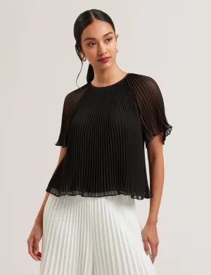 Agara Pleated Short Sleeve Blouse Black