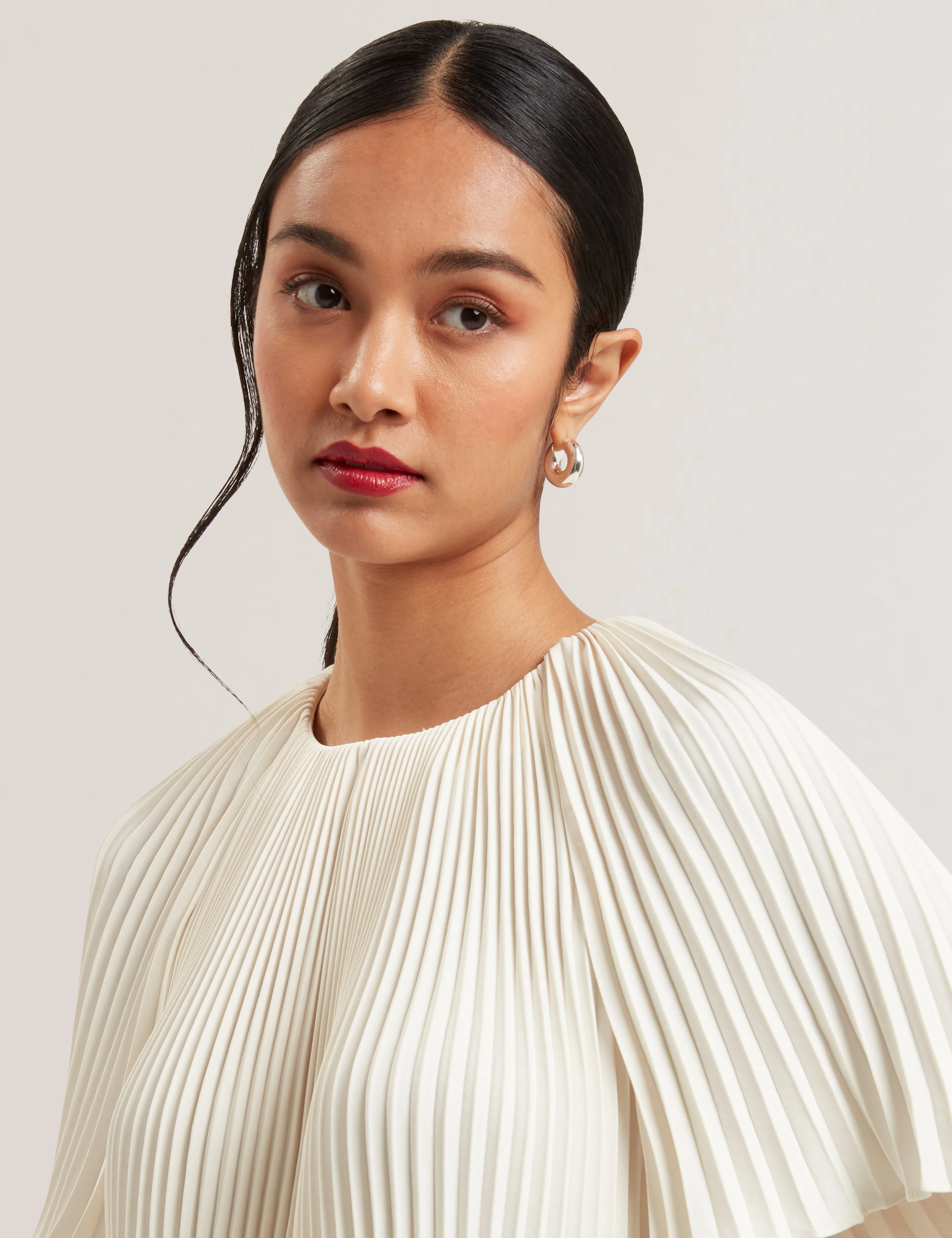 Agara Pleated Short Sleeve Blouse Ivory