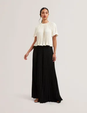 Agara Pleated Short Sleeve Blouse Ivory
