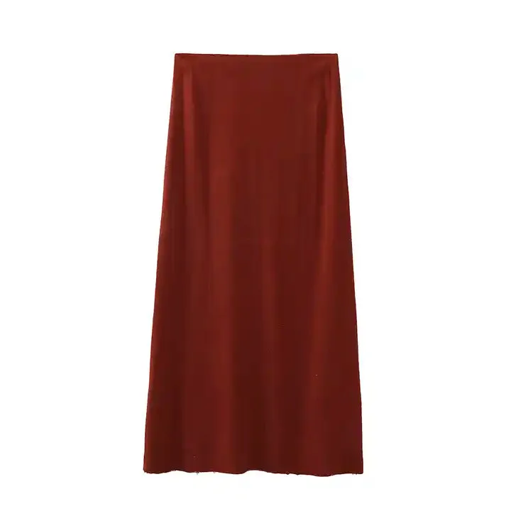 Aidy Burgandy Zipper Fly Raw Hem Midi Skirt