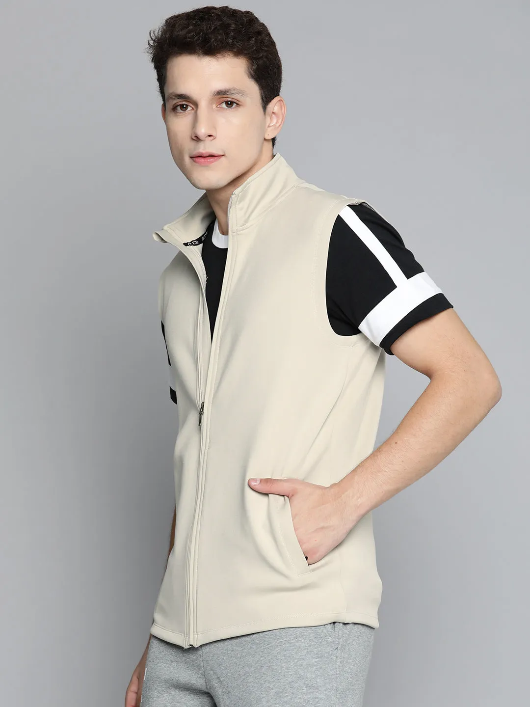 Alcis Men Cream-Coloured Solid Sweatshirt