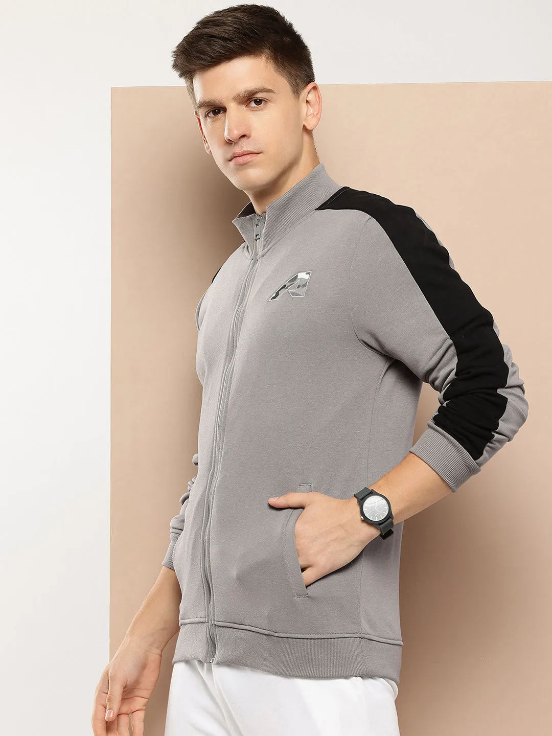 Alcis Men Grey Colourblocked Sweatshirt