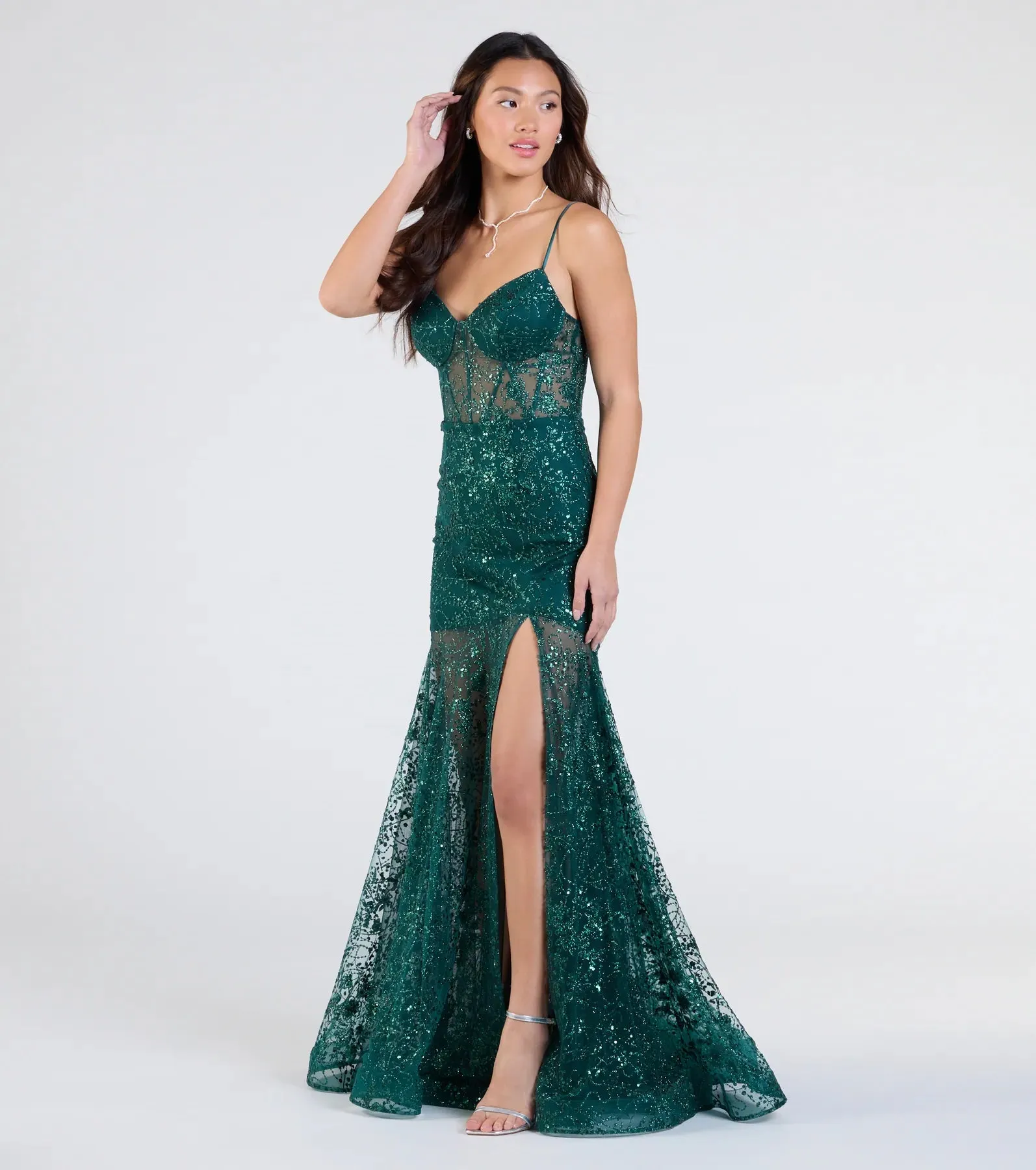 Amanza Corset Slit Mermaid Tulle Formal Dress