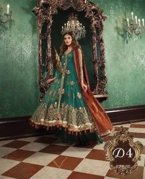 Anarkali Long Frock In Bottle Green And Rust Color Model# C 1719