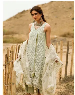 Angrakha Crimson Designer Dress in light Pistachio Color - C1668