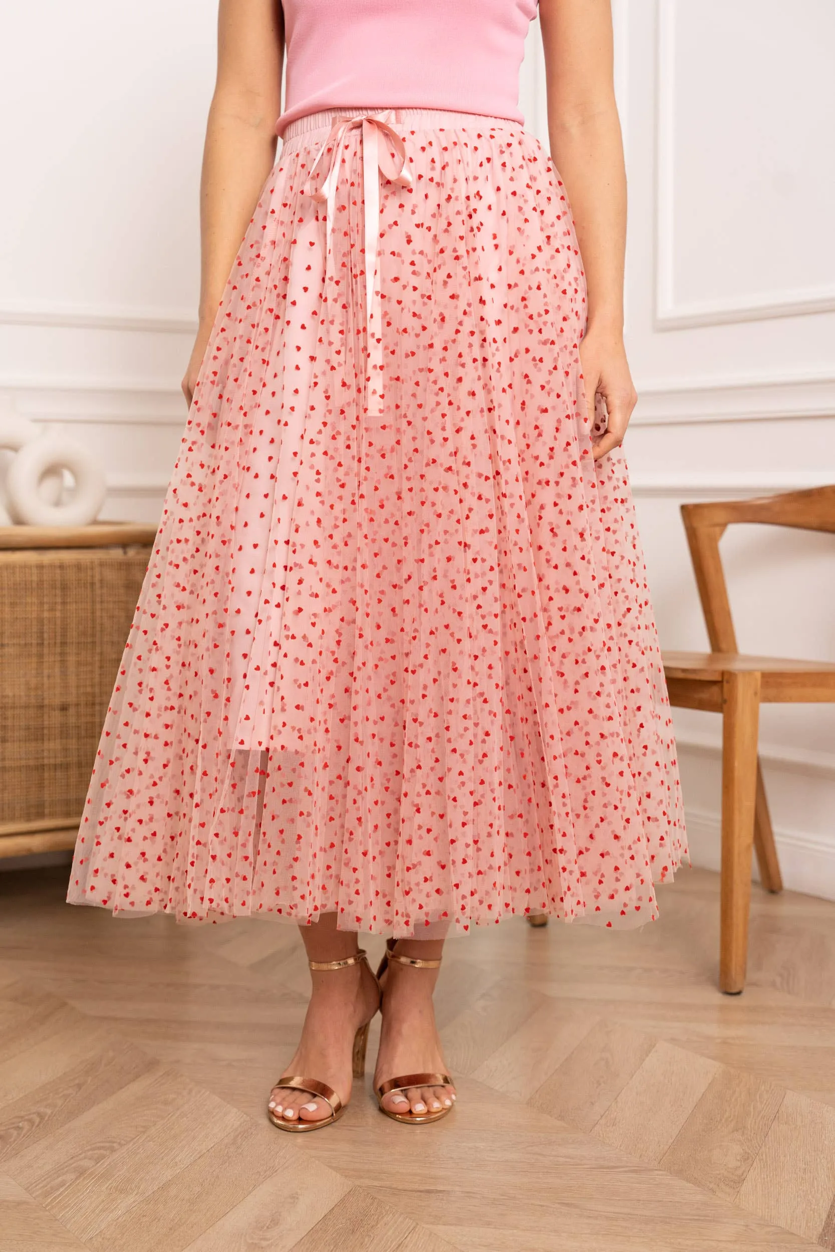 Aria Heart Print Tulle Skirt