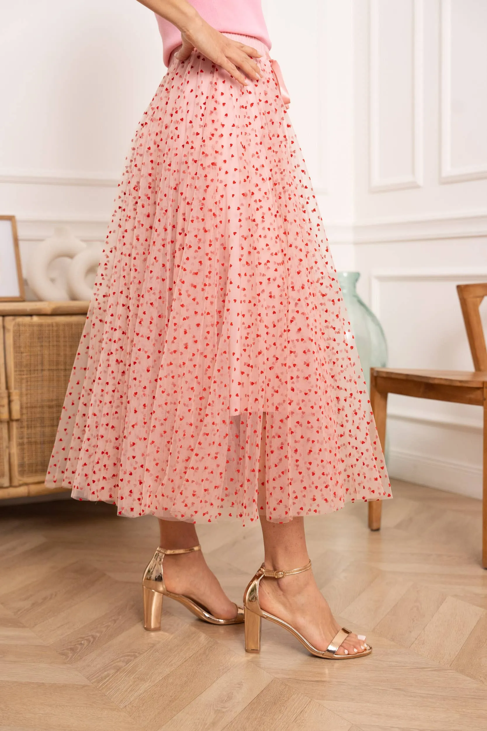 Aria Heart Print Tulle Skirt