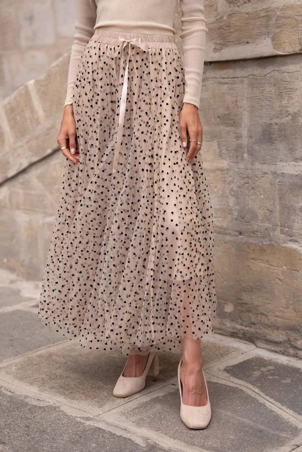 Aria Heart Print Tulle Skirt