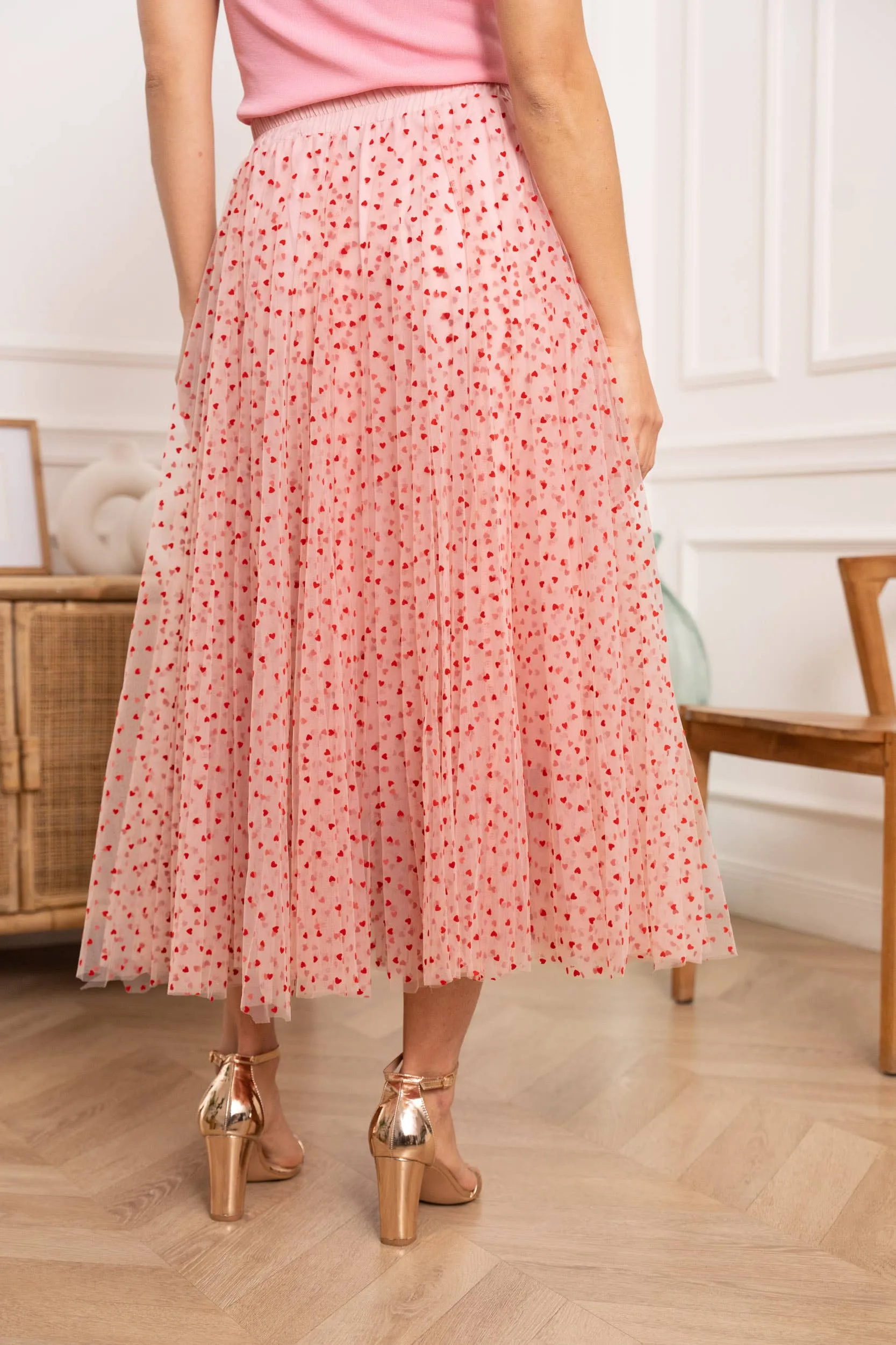 Aria Heart Print Tulle Skirt