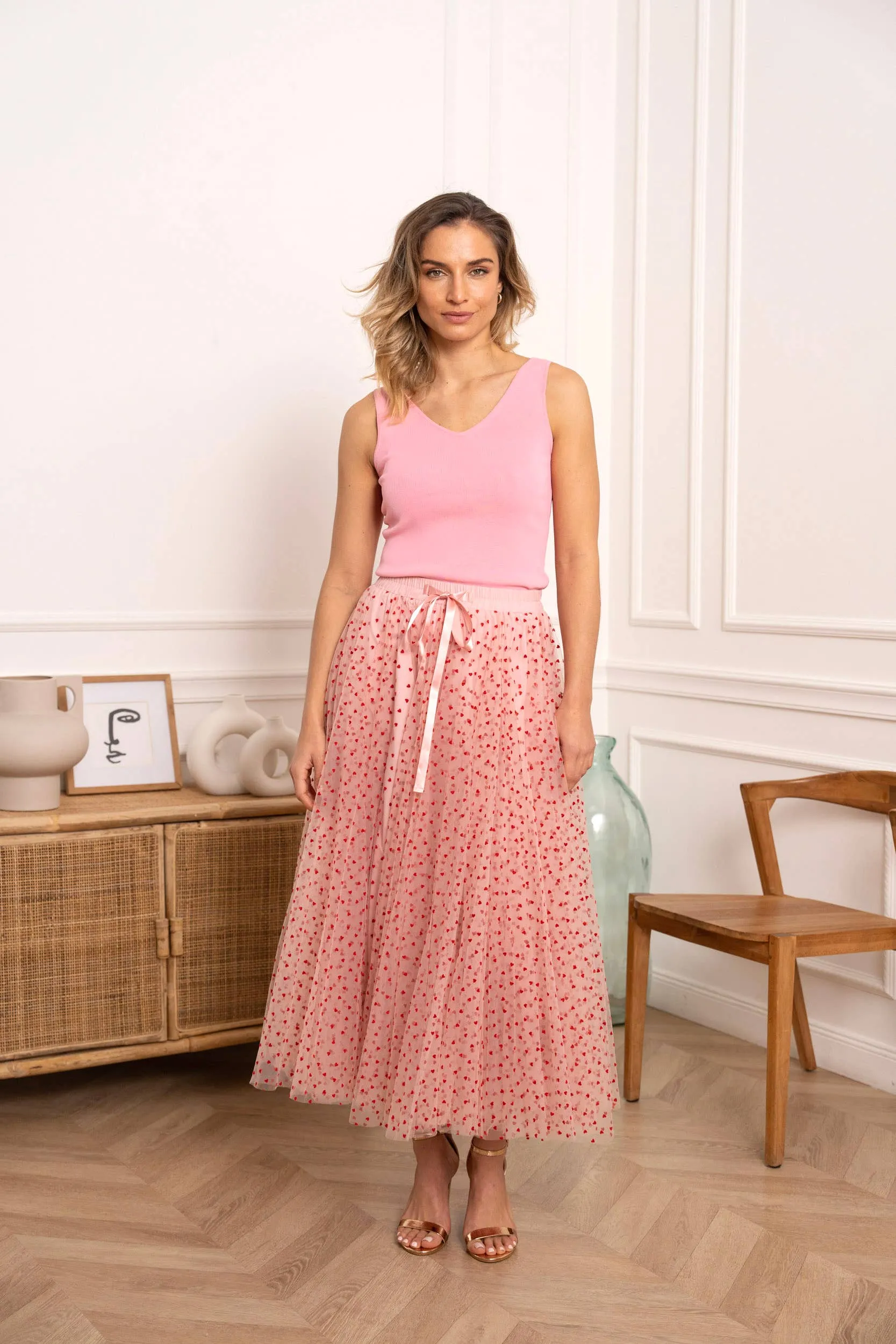 Aria Heart Print Tulle Skirt