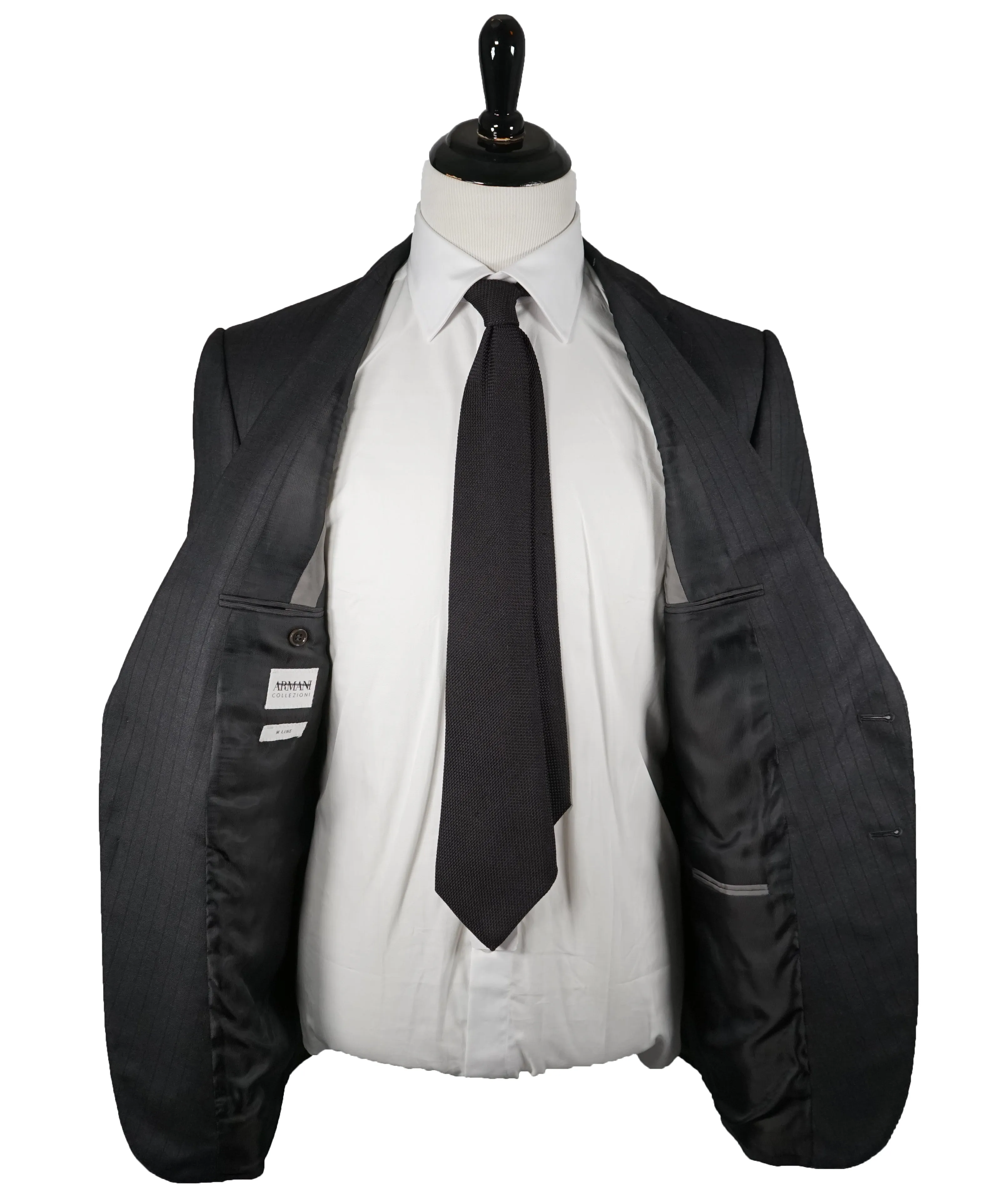 ARMANI COLLEZIONI -Gray & Charcoal Stripe Slim “M Line” Wool Suit - 46L