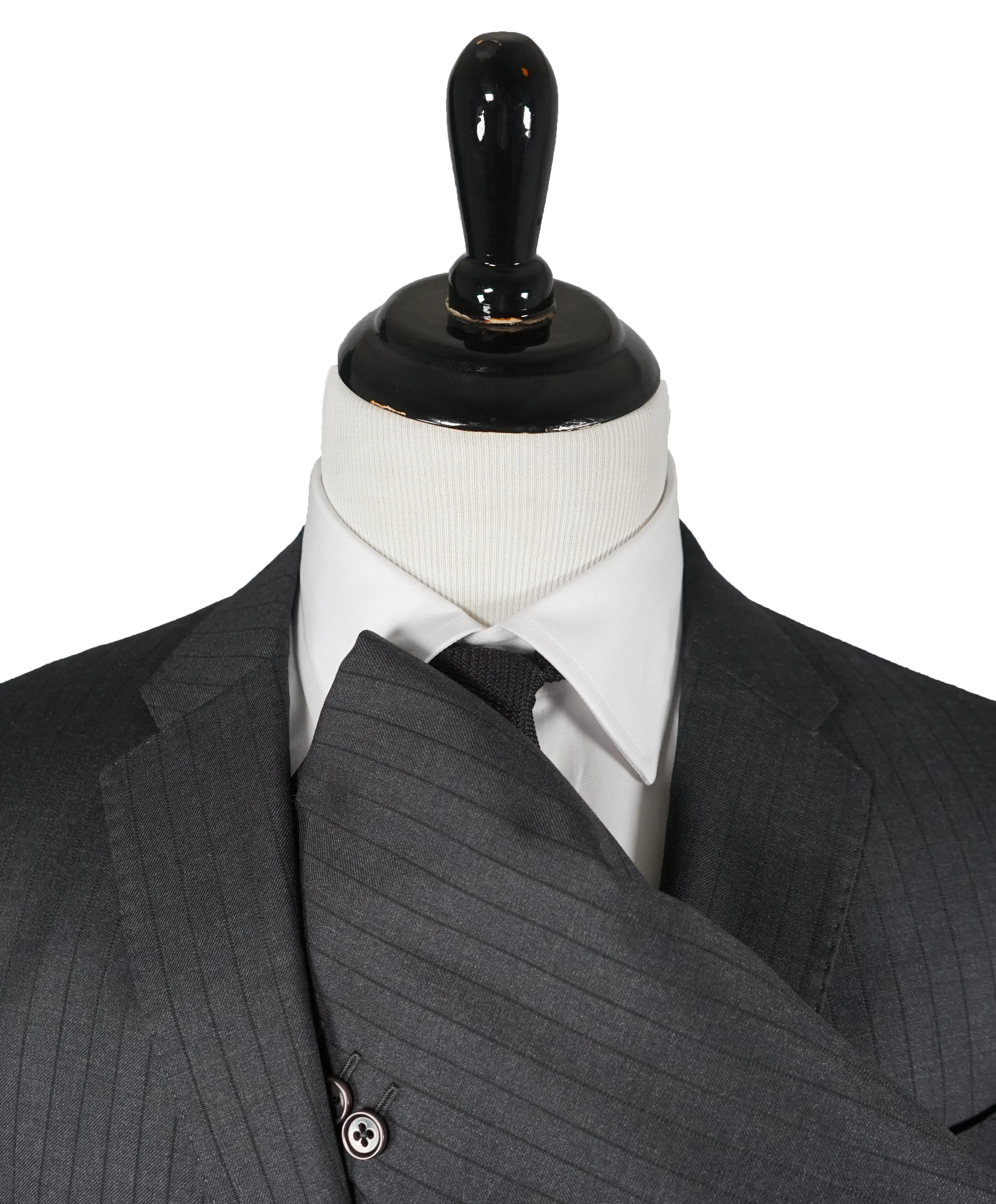 ARMANI COLLEZIONI -Gray & Charcoal Stripe Slim “M Line” Wool Suit - 46L