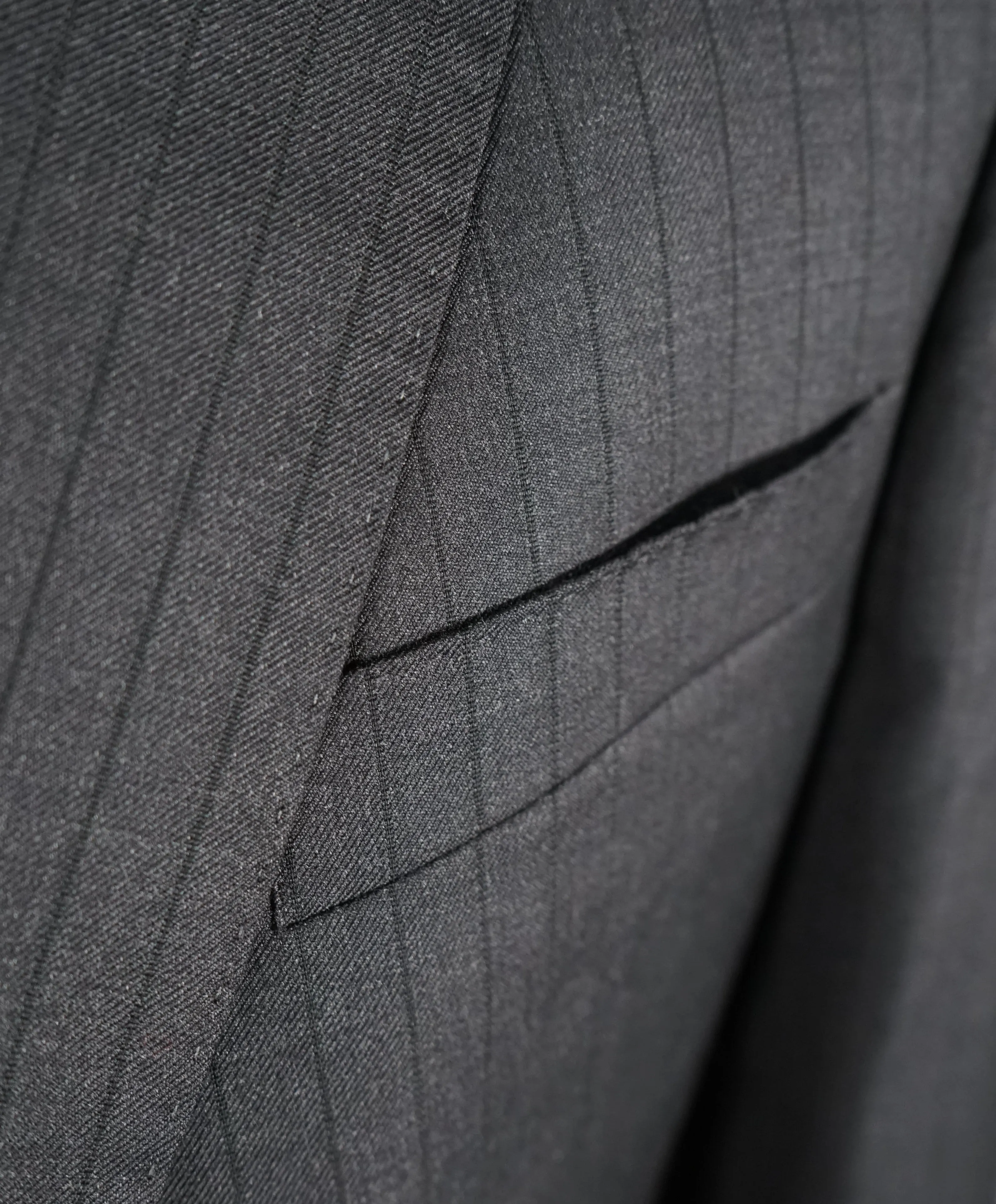 ARMANI COLLEZIONI -Gray & Charcoal Stripe Slim “M Line” Wool Suit - 46L