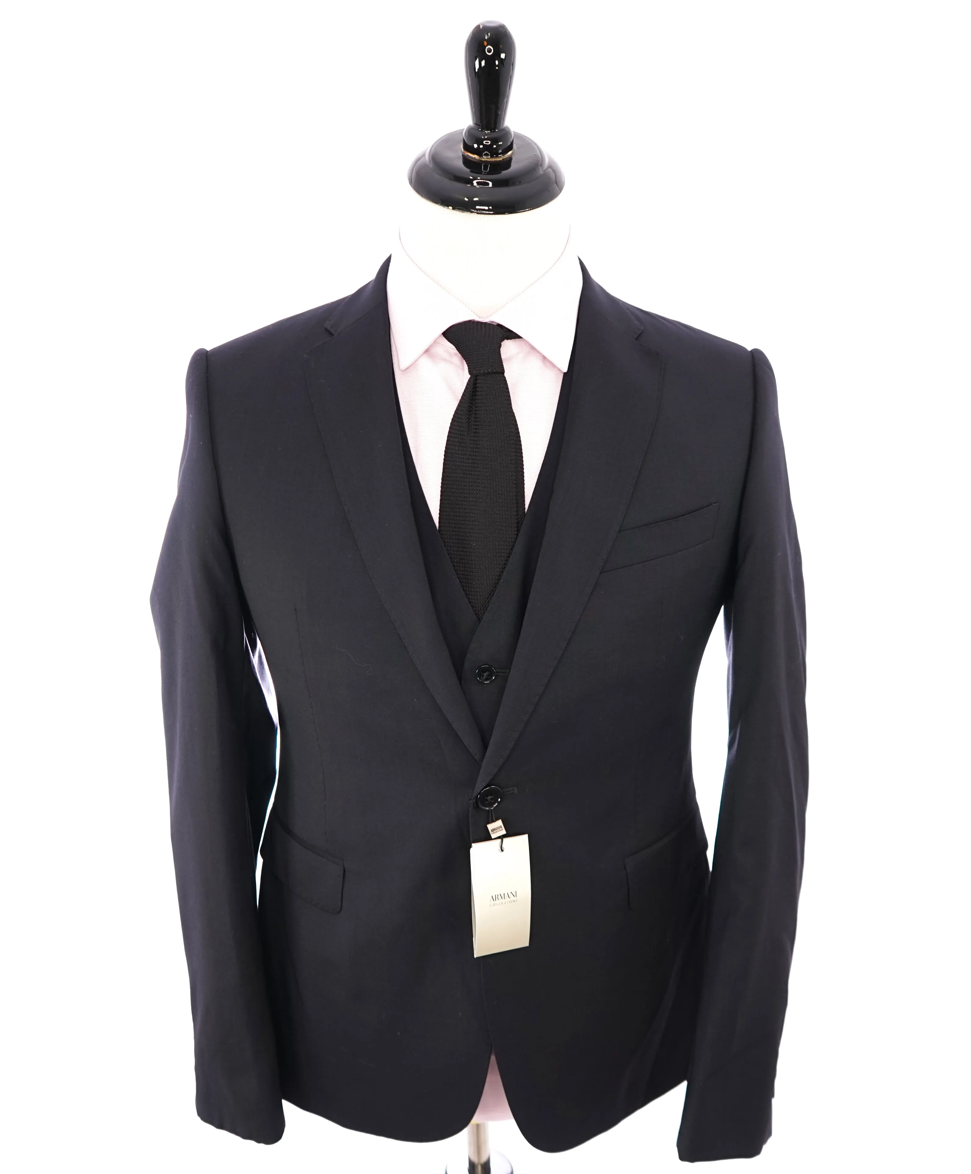 ARMANI COLLEZIONI - “M Line” 3-Piece Navy Solid Suit With Pick Stitching -  40R
