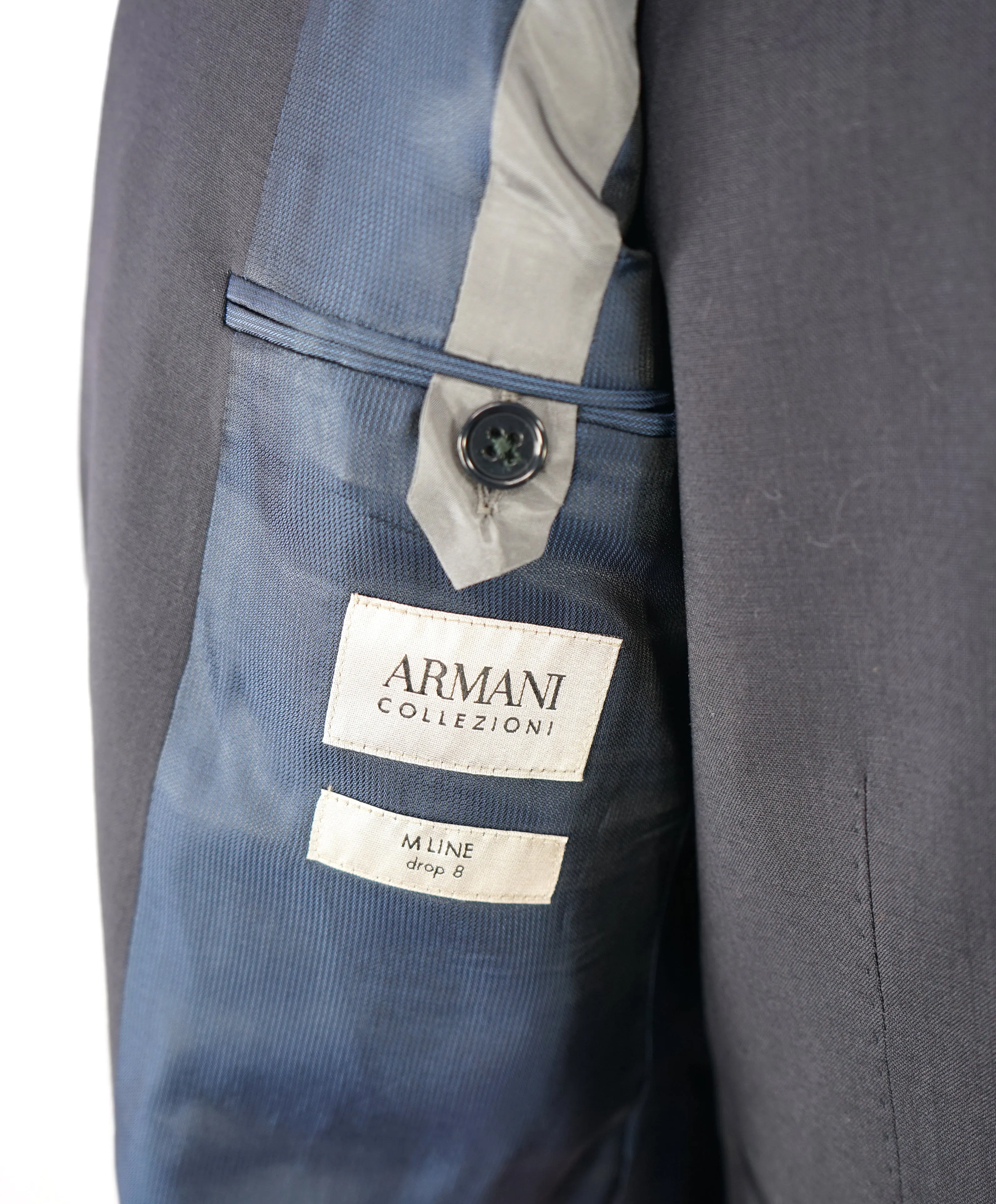 ARMANI COLLEZIONI - “M Line” 3-Piece Navy Solid Suit With Pick Stitching -  40R