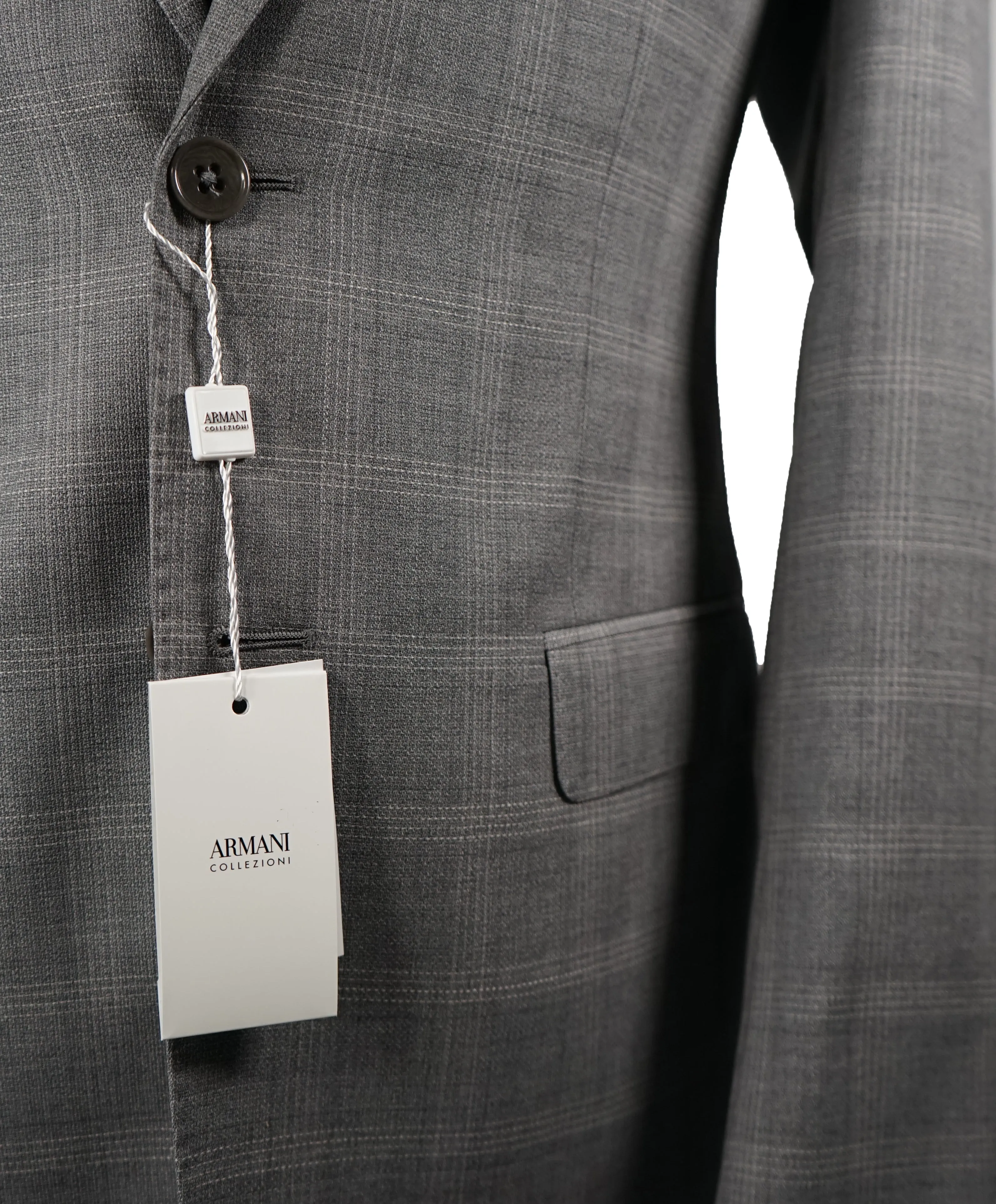 ARMANI COLLEZIONI - Textured Gray Plaid Check “G Line” Wool Suit - 38R