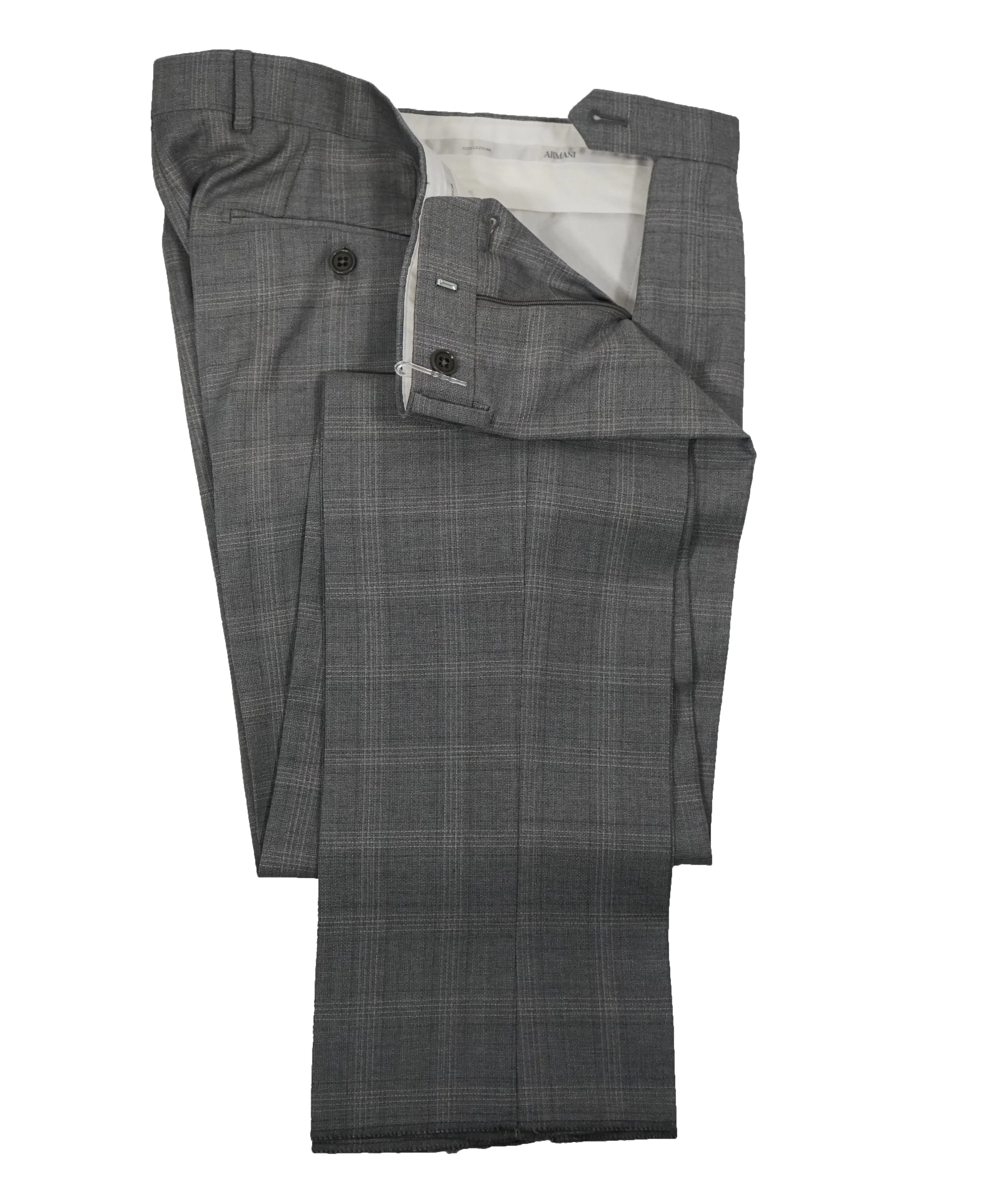 ARMANI COLLEZIONI - Textured Gray Plaid Check “G Line” Wool Suit - 38R
