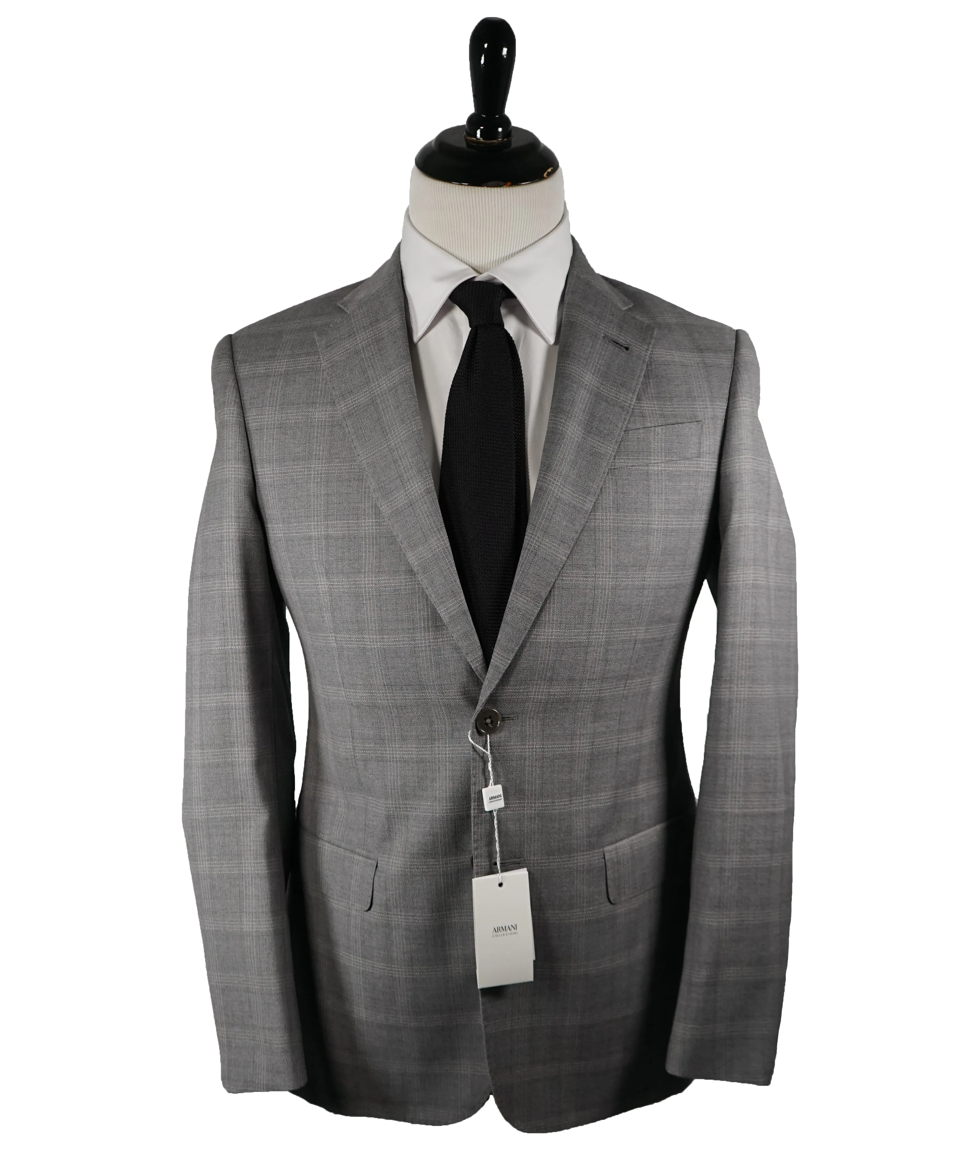 ARMANI COLLEZIONI - Textured Gray Plaid Check “G Line” Wool Suit - 38R