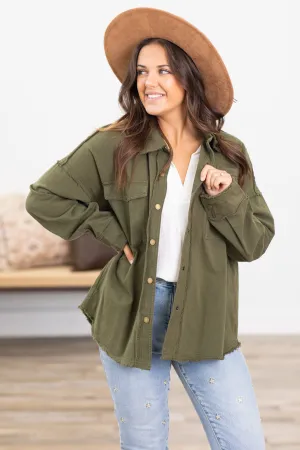 Army Green Fray Hem Jacket