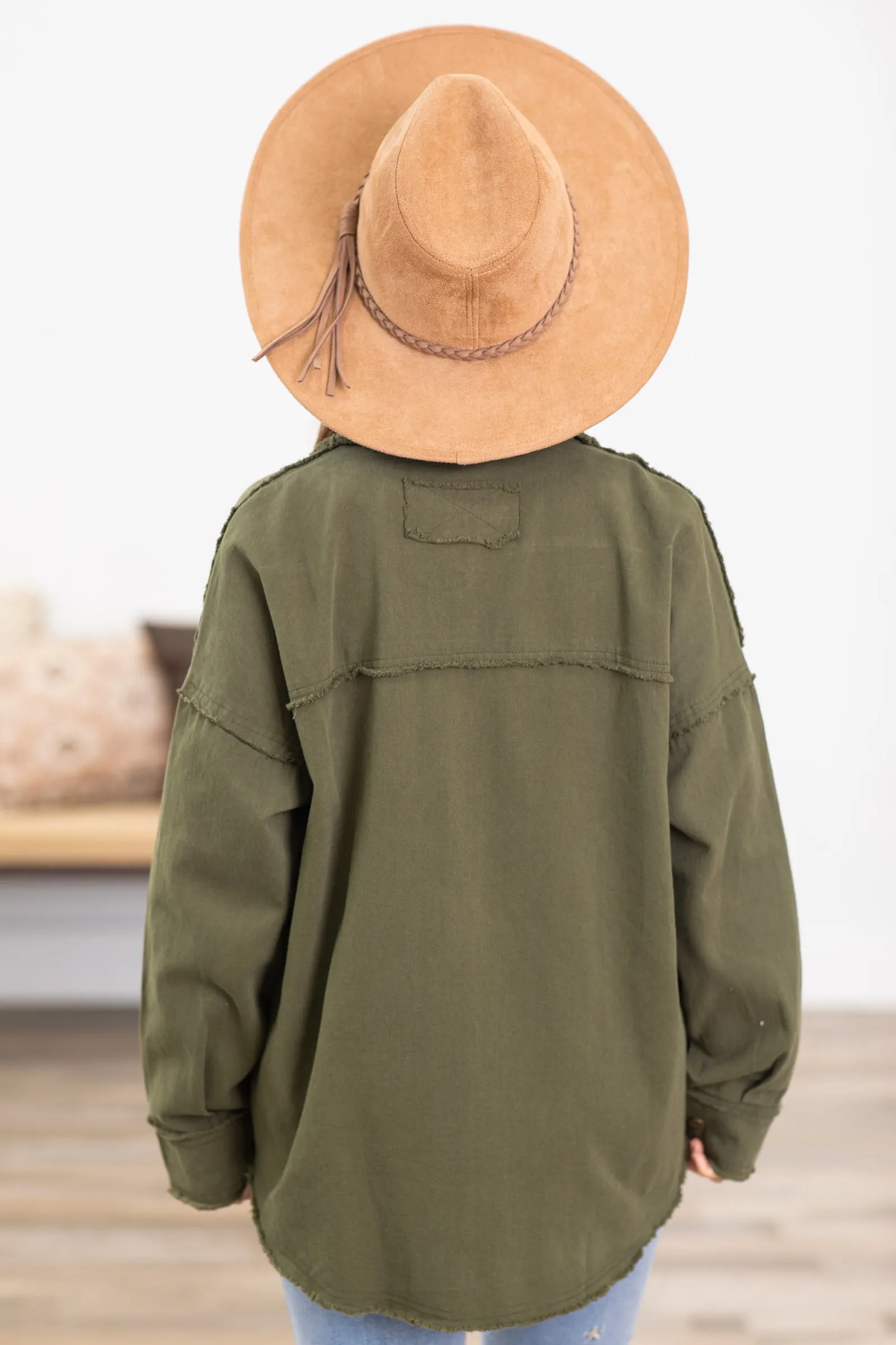 Army Green Fray Hem Jacket