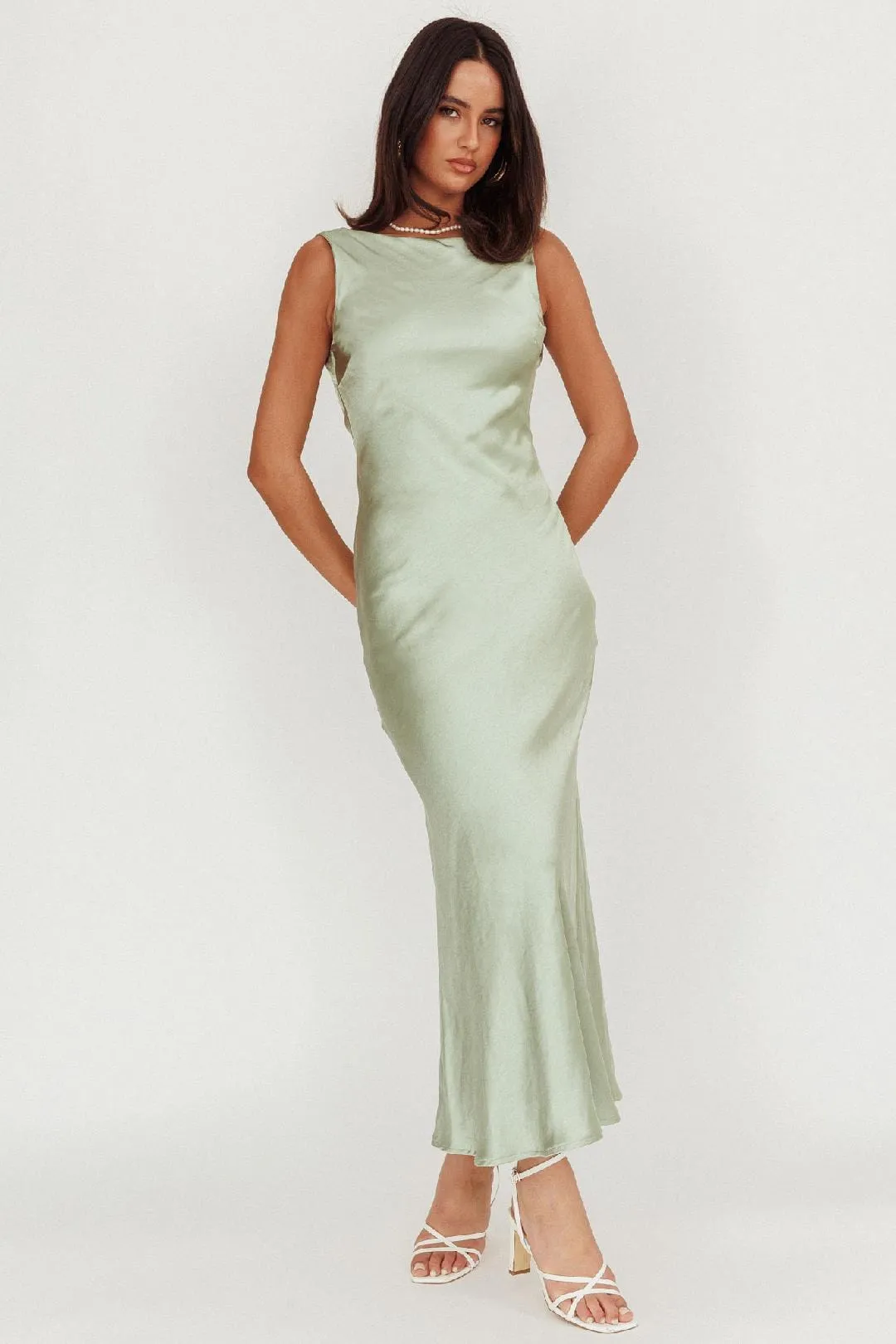 Audrey Satin Dress - Sage