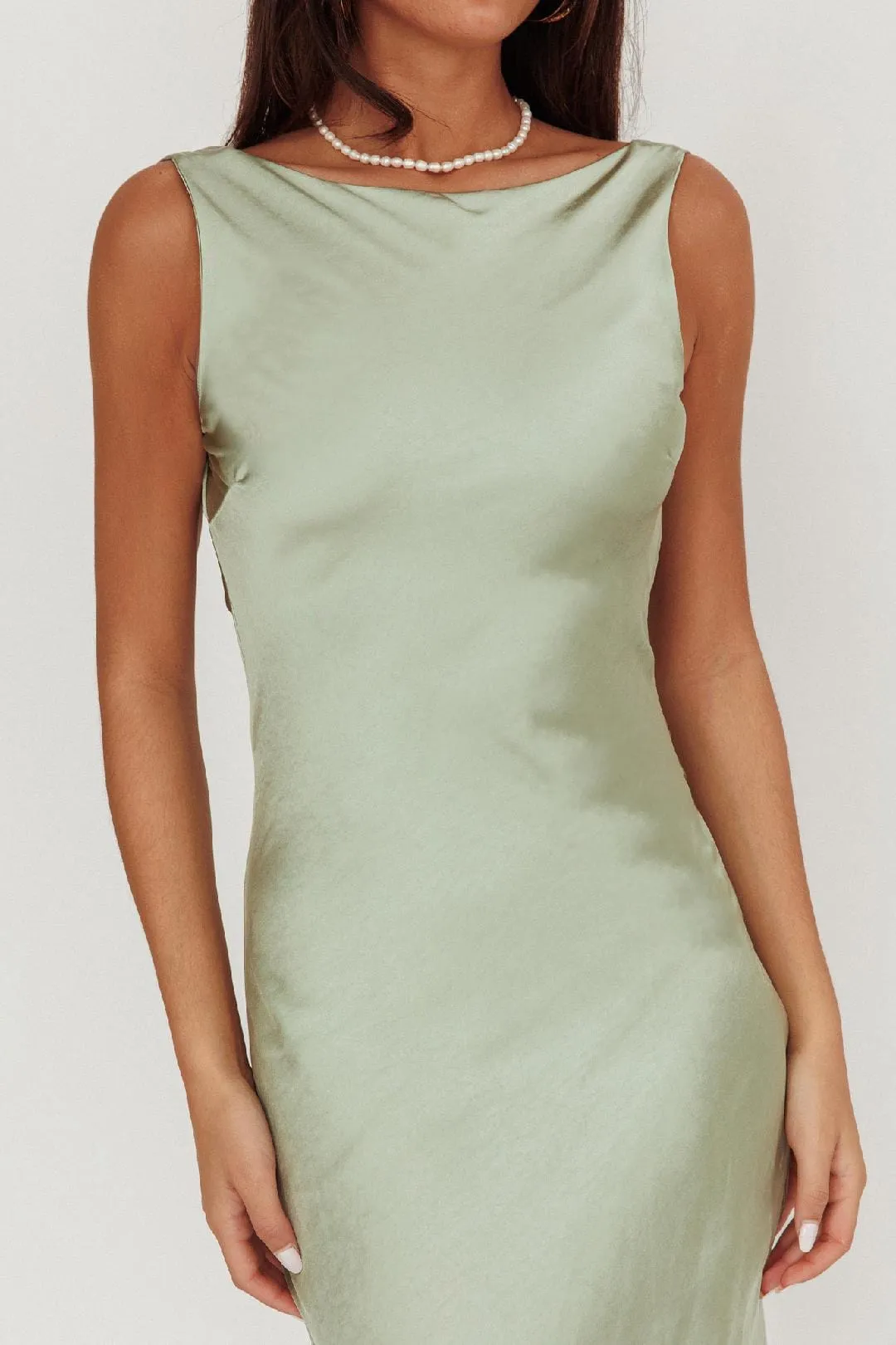 Audrey Satin Dress - Sage