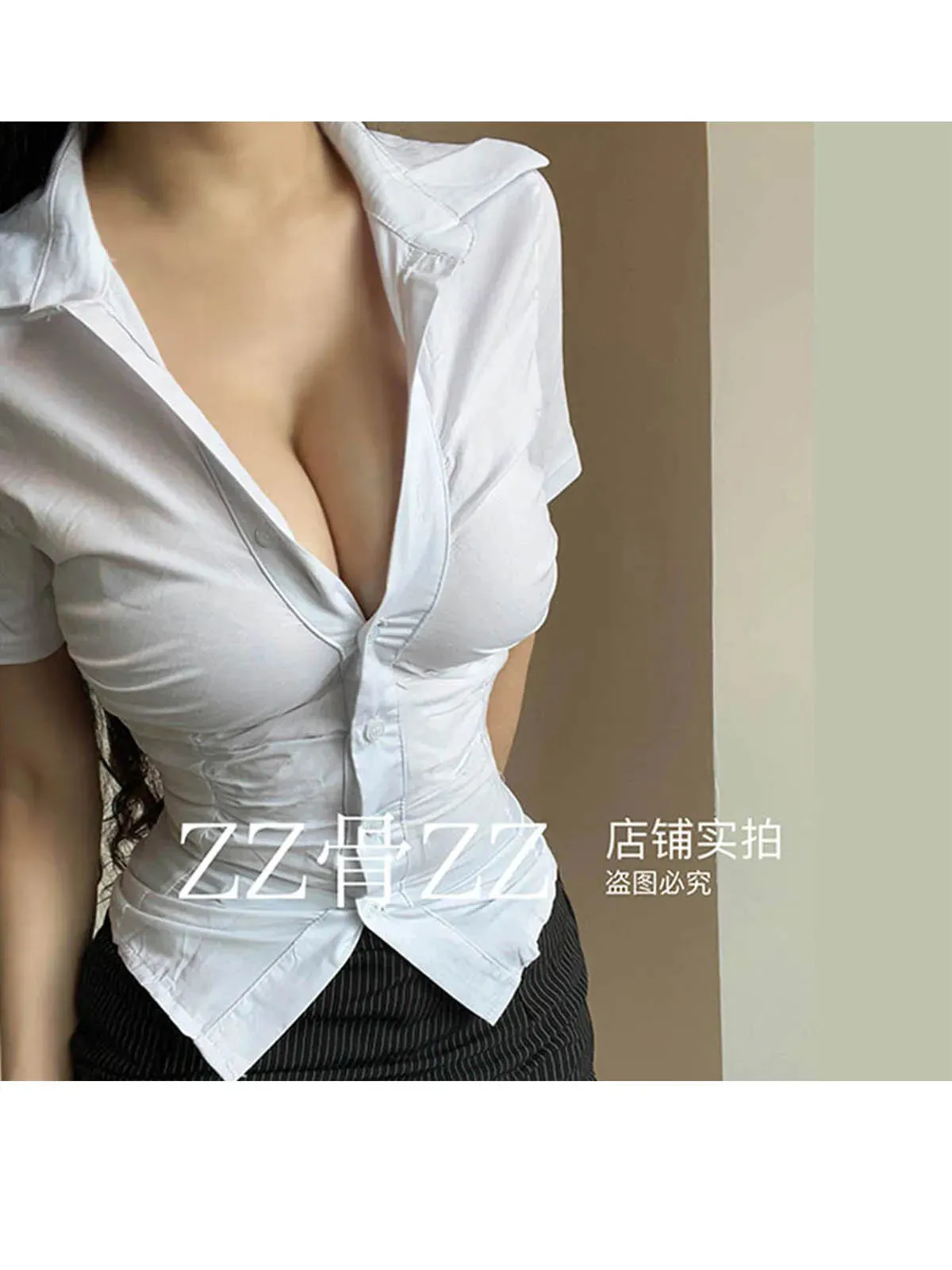Autumn New Elegant OL Pleated Chest Mature Women Short Button Up Designer Collared Corset Korean Shirt Women White Blouse 7HOI