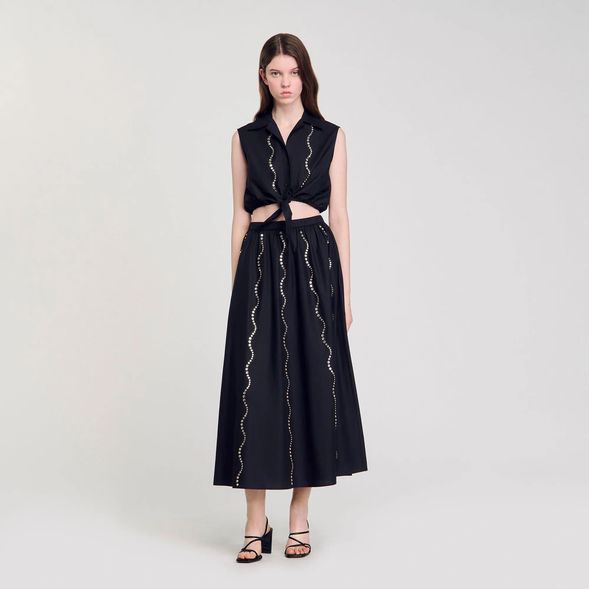 Aviv Crystal Embellished Maxi Skirt Black