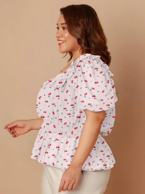 Baby Pink Floral Print Peplum Top