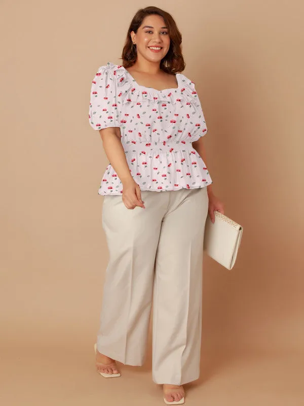 Baby Pink Floral Print Peplum Top