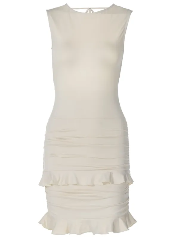 Backless Mini Dress with Ruffled Hem and Sleeveless Design