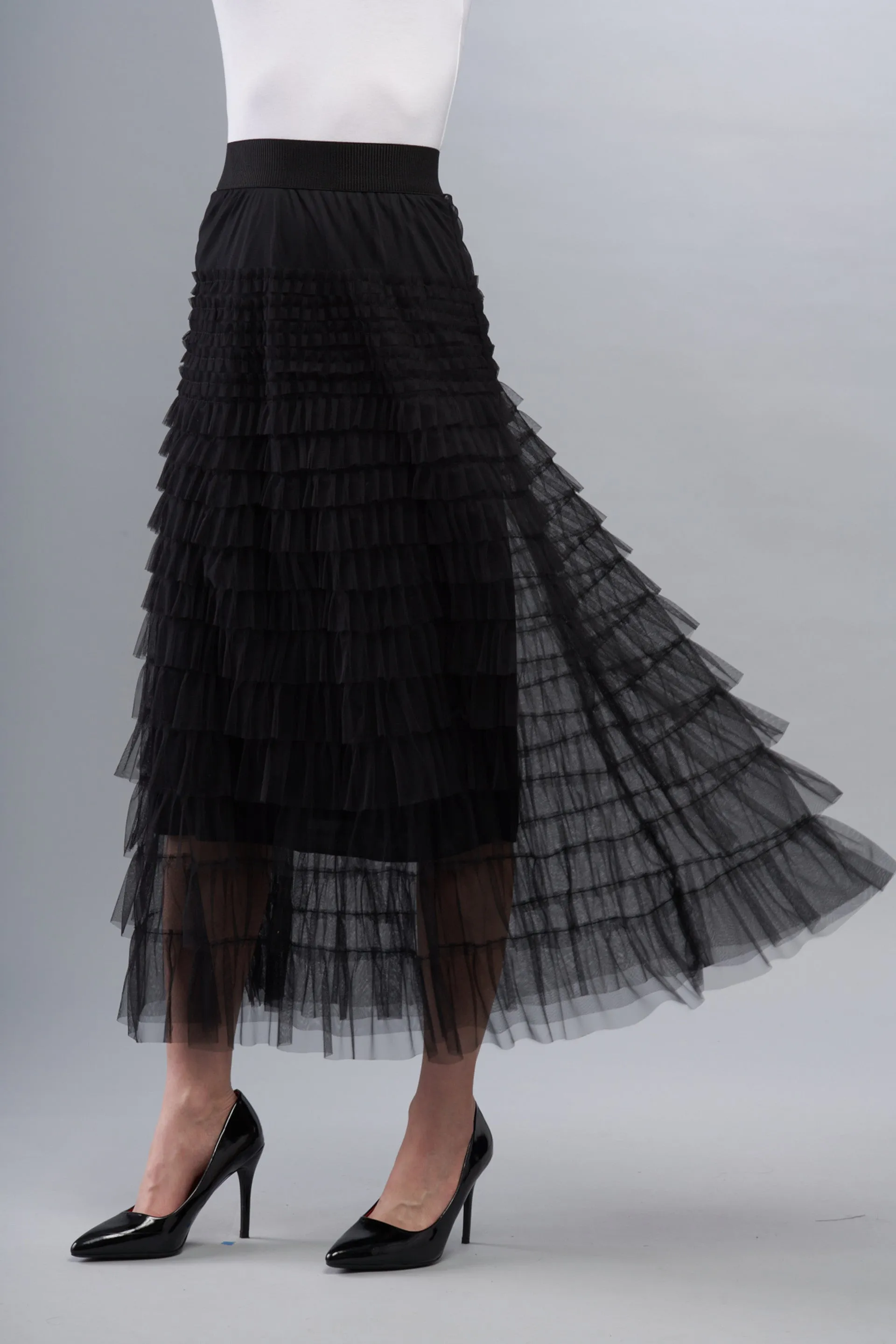BCS8703 Ruffle Tulle Skirt in Black