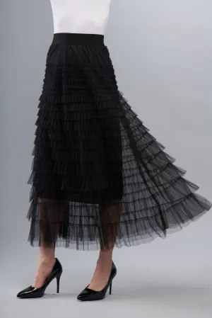 BCS8703 Ruffle Tulle Skirt in Black