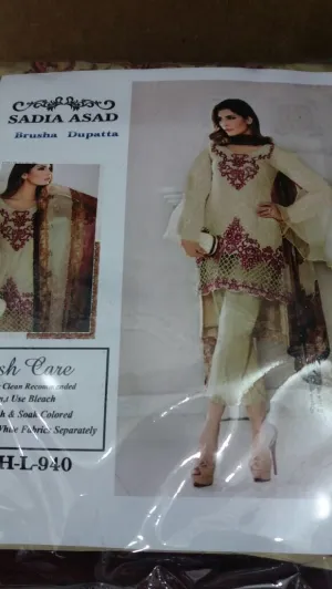 Beautiful linen dress by Sadia Asad with brosha dopata Model#709W