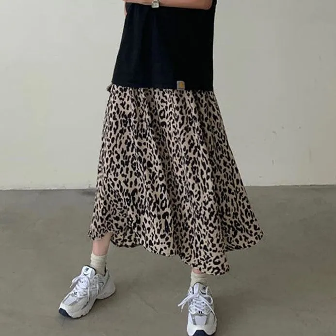Beige Animal Print Flared Skirt