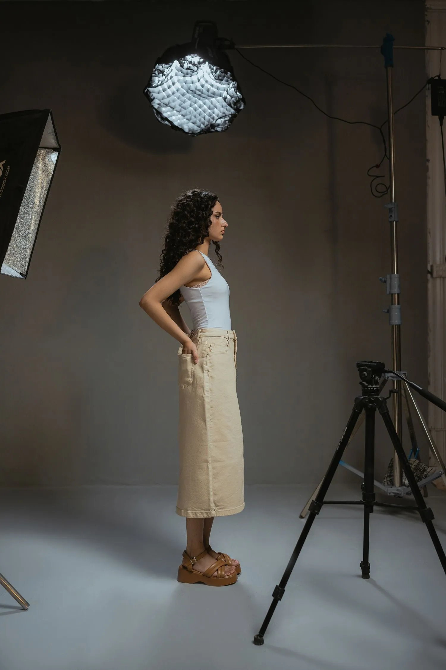 Beige Midi Skirt