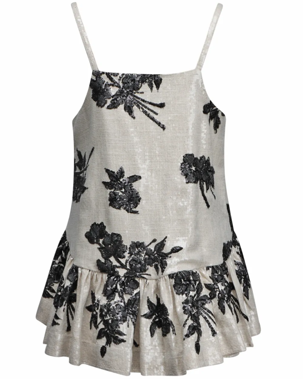 Beige Sequin Embellished Peplum Tank