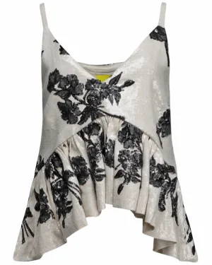 Beige Sequin Embellished Peplum Tank