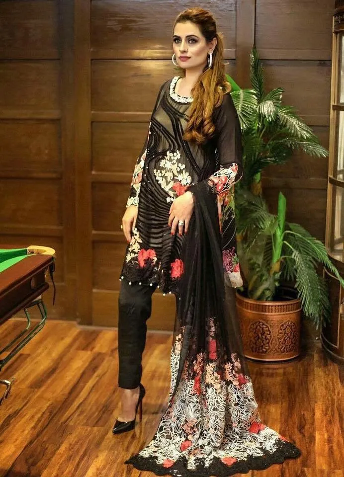 Beutifull chiffon dress by crimson in black color Model# C 804