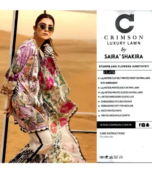Beutifull lawn dress by crimson in white pink and laylac color Model # L 1209