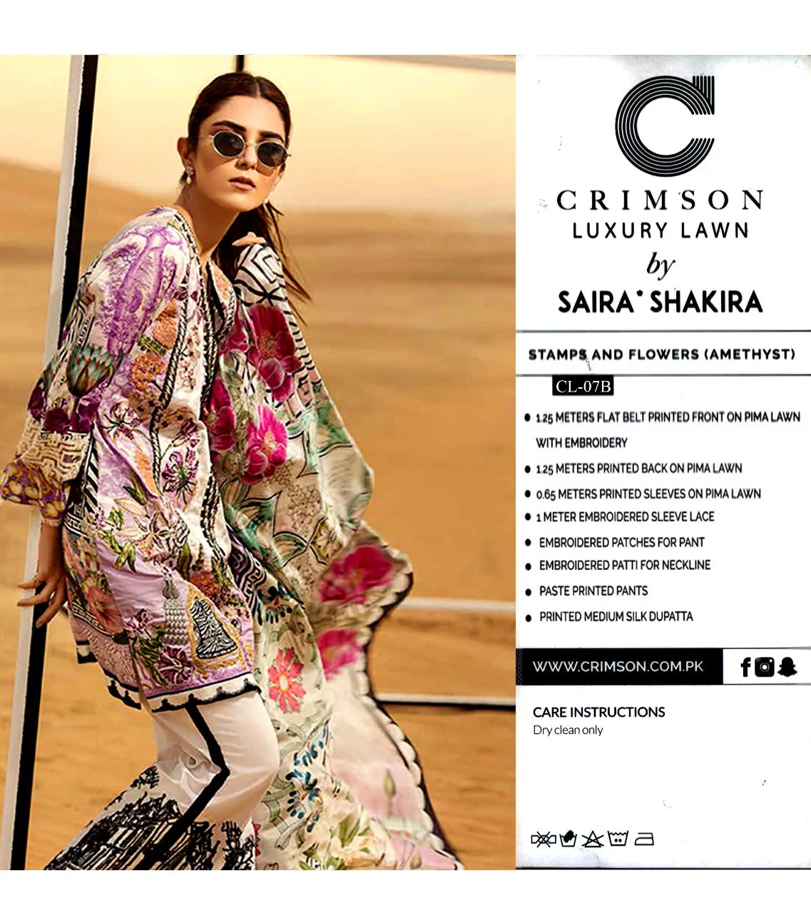 Beutifull lawn dress by crimson in white pink and laylac color Model # L 1209