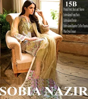 Beutifull lawn dress by sobia nazir in yellowish green color Model # L 1207