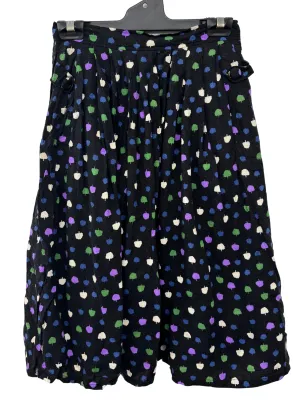 Black & Multicolour Print Mid Rise Knee Length Skirt