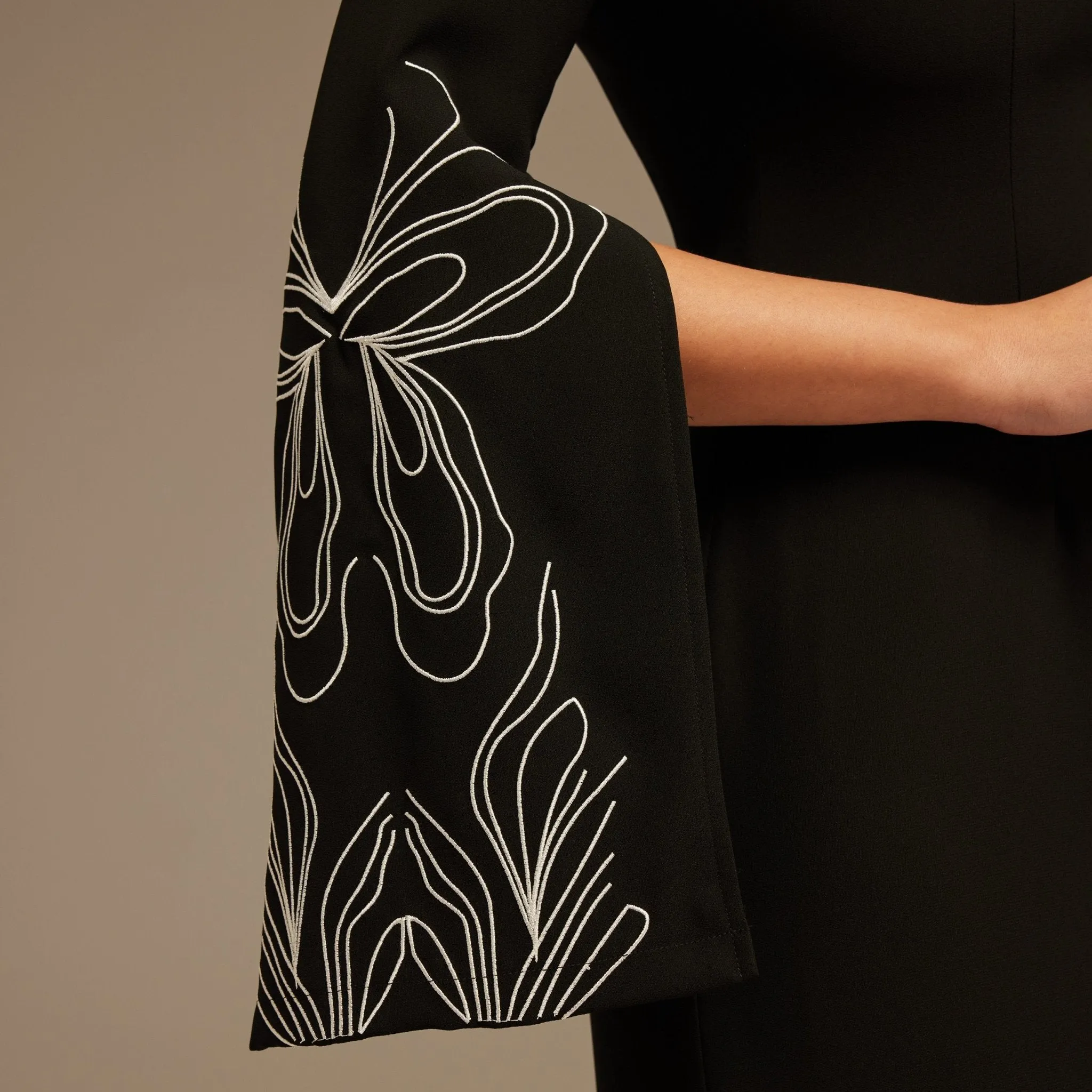 Black & White Embroidered Sleeve Maxi Dress