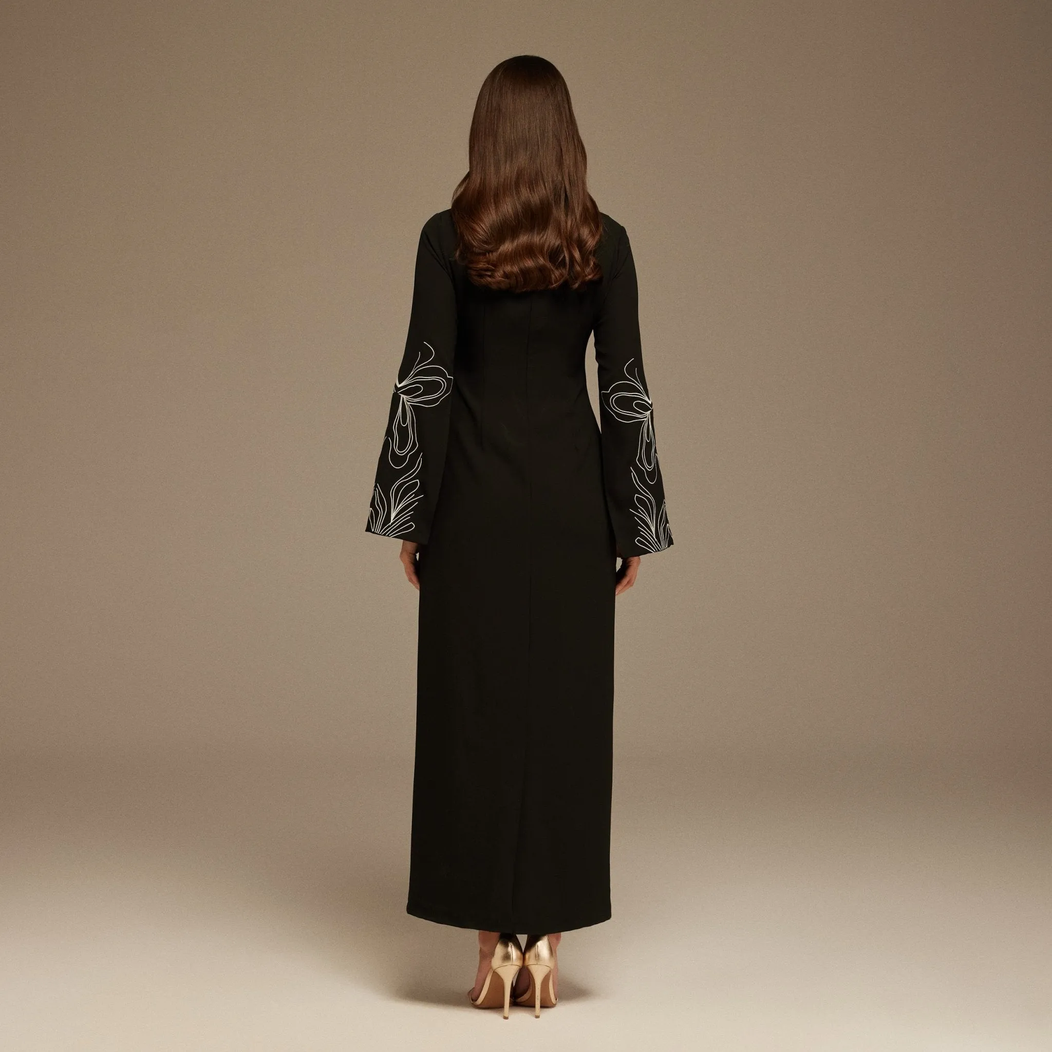 Black & White Embroidered Sleeve Maxi Dress