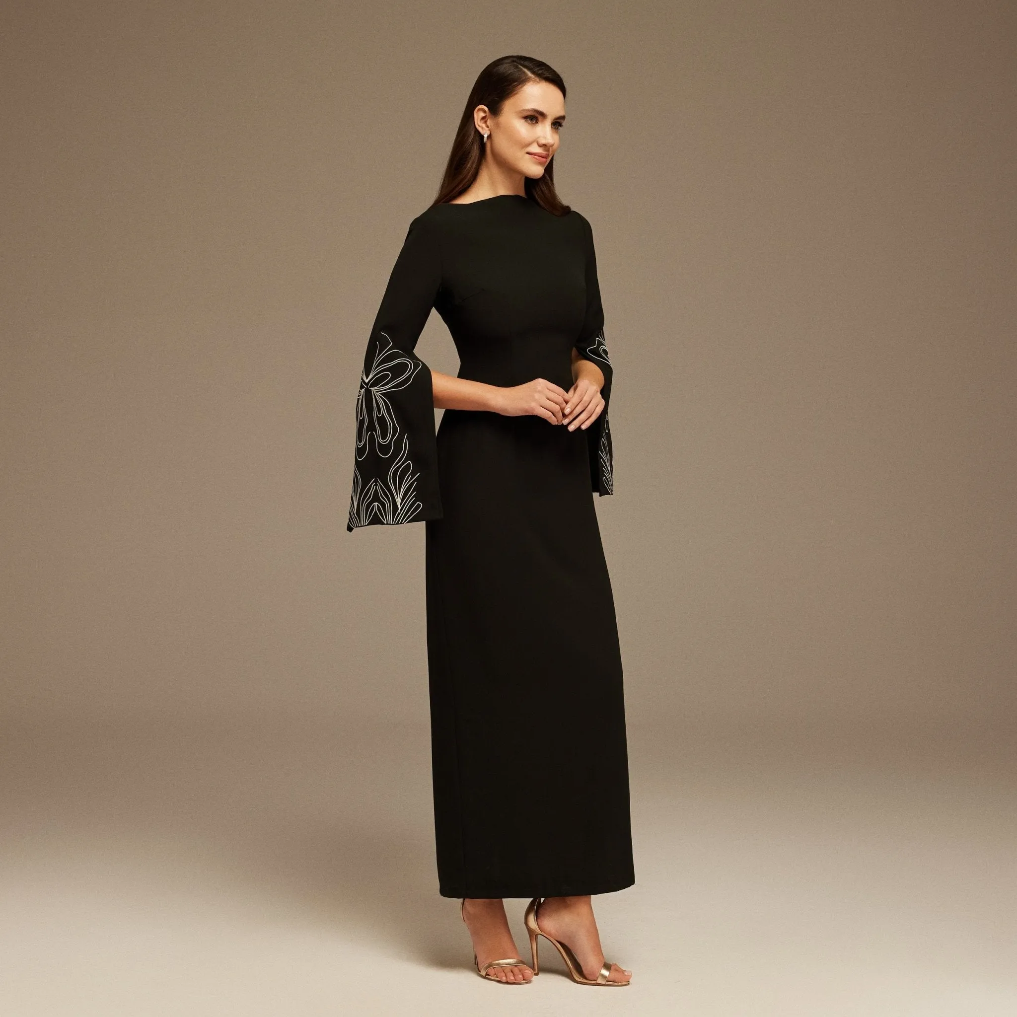 Black & White Embroidered Sleeve Maxi Dress