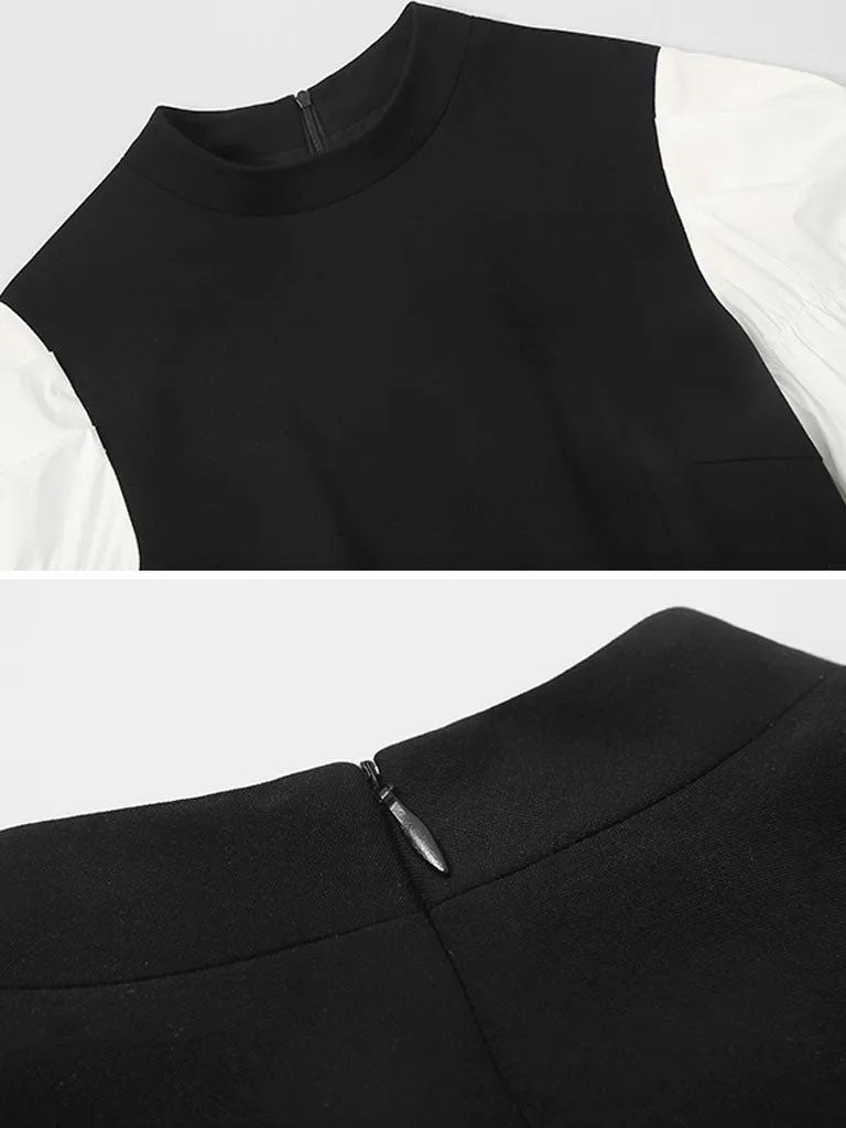 Black And White Lantern Long Sleeve 1940S Vintage Dress