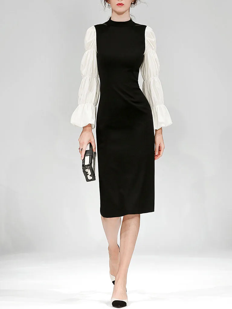 Black And White Lantern Long Sleeve 1940S Vintage Dress