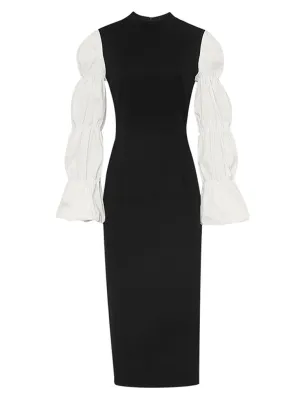Black And White Lantern Long Sleeve 1940S Vintage Dress
